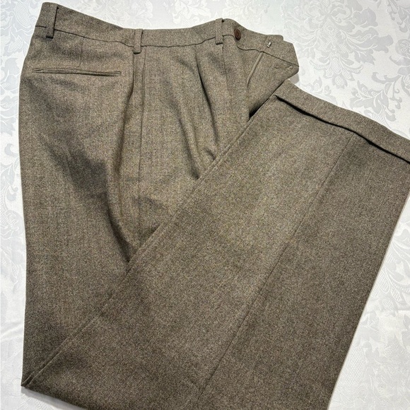 J. Crew Suit Size 40 Long Pea Color Wool Pleaded Front Straight Leg 32X30 Pants - Picture 6 of 14